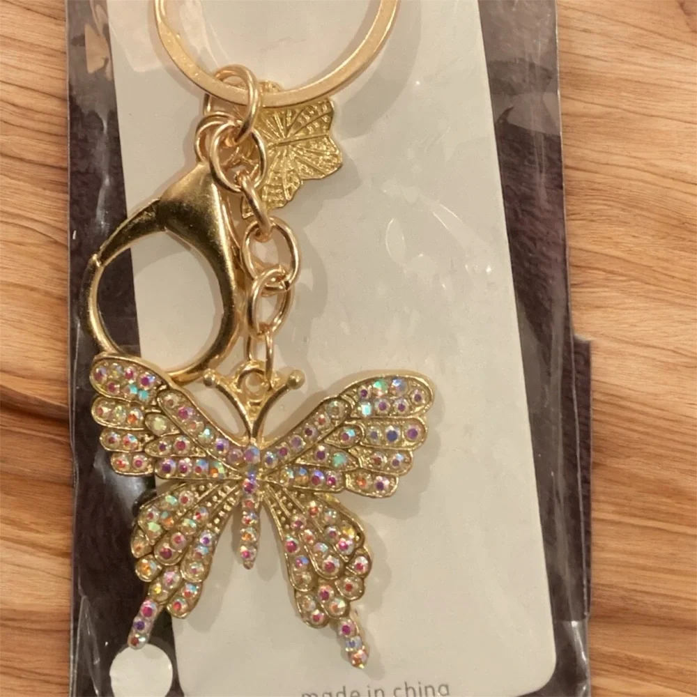 Gold Butterfly Keychain with Multicolor Accents